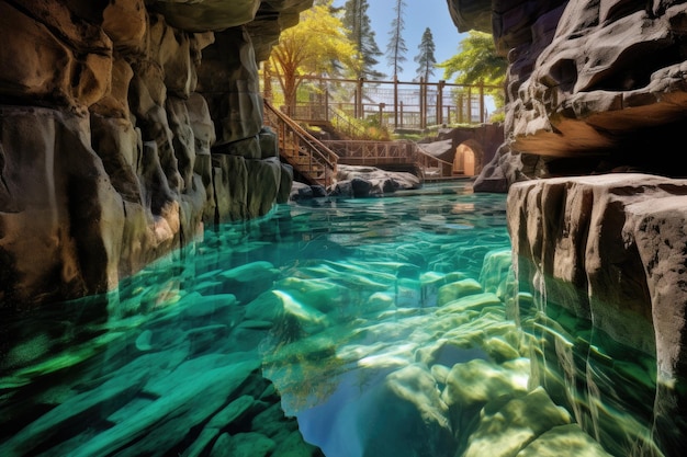 Piscina de aguas cristalinas rodeada de rocas.