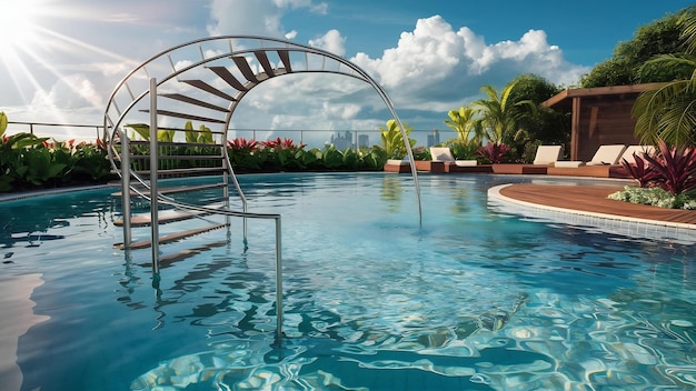 Foto piscina al aire libre con escalera de escalera por ahí