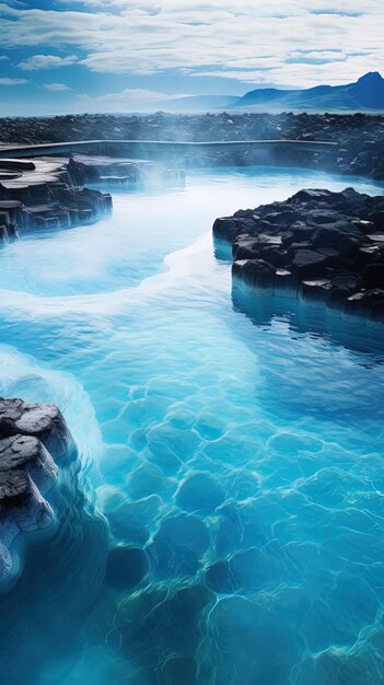 Foto una piscina azul con agua que tiene las palabras natural en el fondo