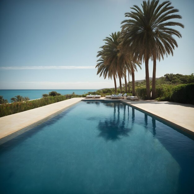 Foto piscina azul iluminada por el sol, un oasis refrescante