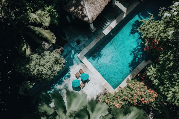 Piscina azul en una isla tropical Ilustración AI generativo