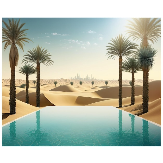 piscina azul no meio do deserto, bandeira abstrata de oásis.