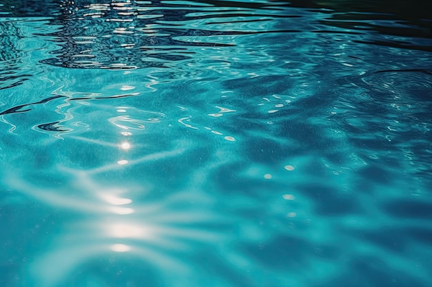 Piscina azul sereno con un bote en el fondo y suaves ondas de agua IA generativa