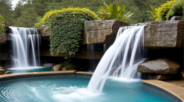 Una piscina con una cascada y una cascada.