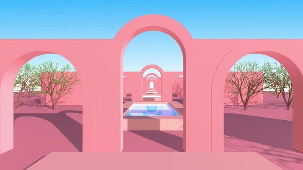 piscina cielo fondo 3d render