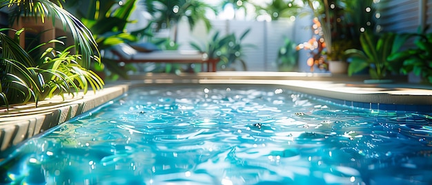 La piscina cristalina bajo el sol de verano Un refrescante refugio para el ocio y la relajación La esencia de la felicidad tropical