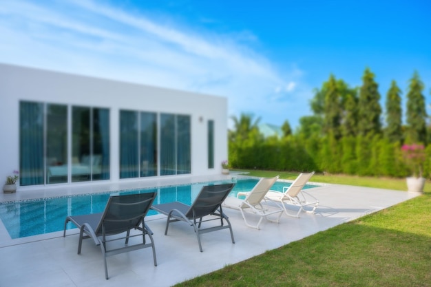 Piscina de cadeiras para relaxar à beira da piscina em casa