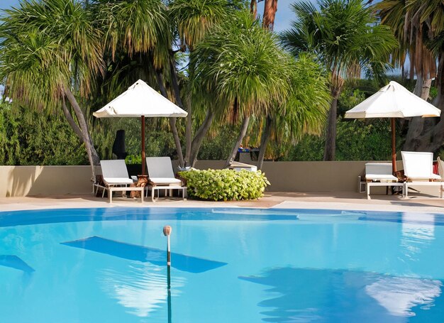 Piscina e palmeira Fundo de verão generativo ai