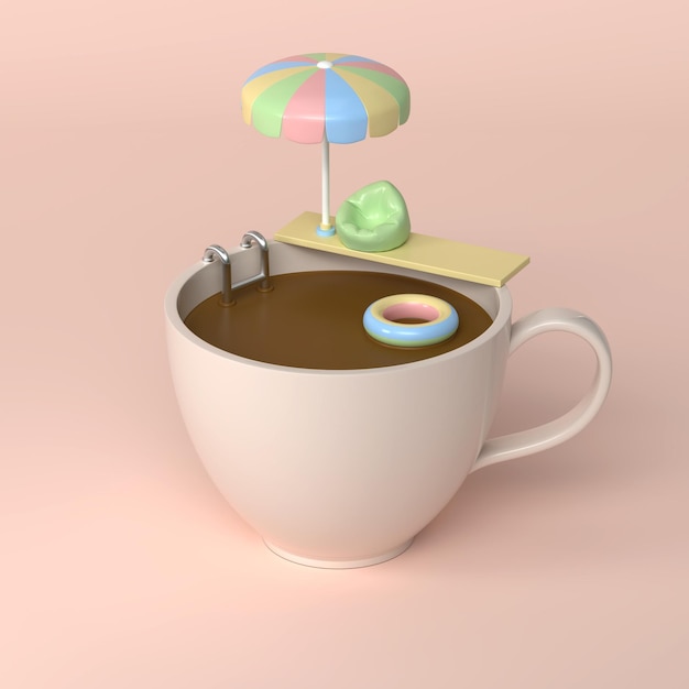 Foto piscina em uma cena 3d de caneca de café pequena