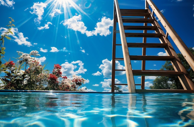 Foto una piscina con escaleras en el lado y agua