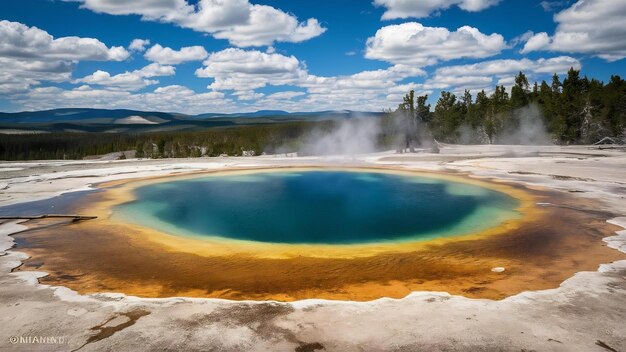 Foto la piscina de esmeralda en la cuenca del geyser de arena negra en el parque nacional de yellowstone en wyoming