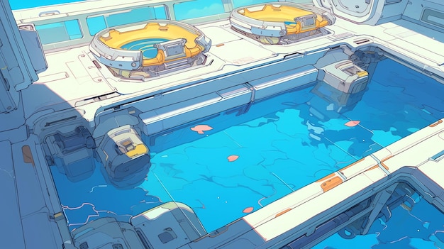 Foto una piscina futurista en una estación espacial