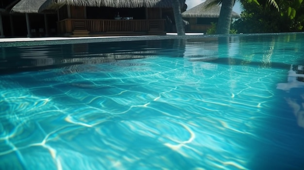 Piscina infinita en la playa con palmeras