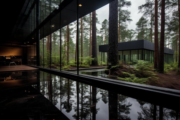 Foto piscina infinita con vistas a un bosque en primavera