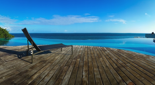 Piscina infinity con vistas al mar y al cielo azul