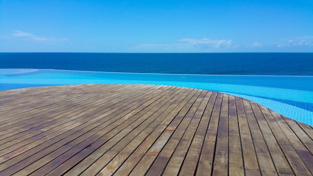 Piscina infinity con vistas al mar y al cielo azul