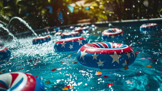 Foto piscina inflável com estrelas e listras design dia da independência americana