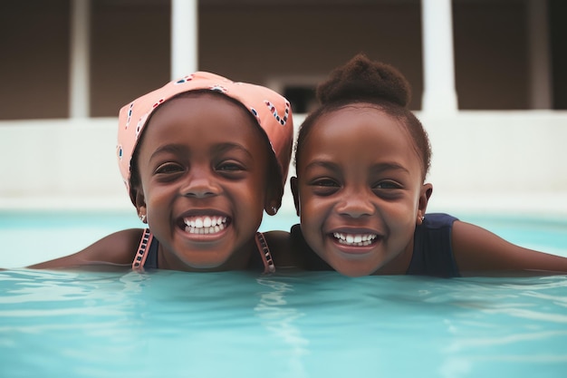 Piscina para niños negros Agua sonriente feliz Generar Ai