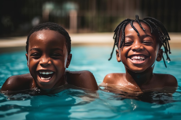 Piscina para niños negros Agua sonriente feliz Generar Ai