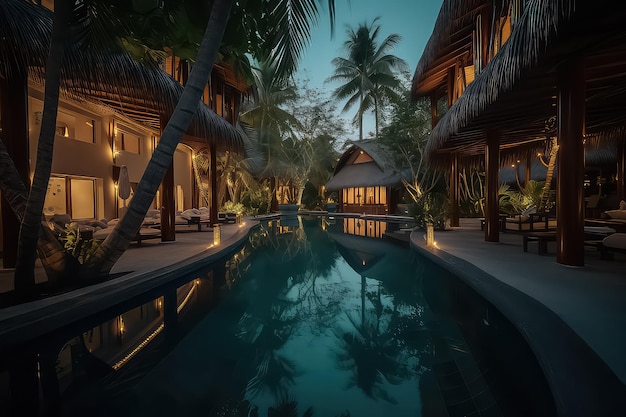 Piscina no luxuoso Maldivas Hotel AI