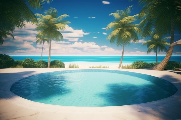 Una piscina con palmeras en la playa