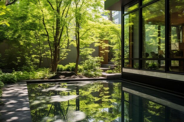 Foto la piscina reflectante en un patio sereno