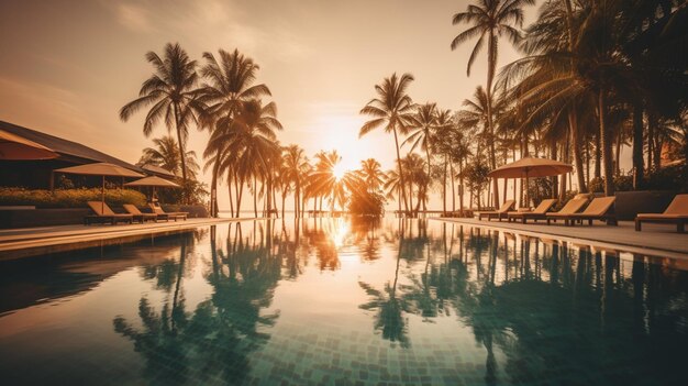 La piscina del resort al atardecer