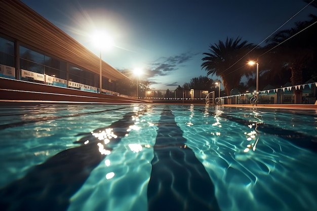 Piscina revigorante e espumante com pistas prontas para nadadores