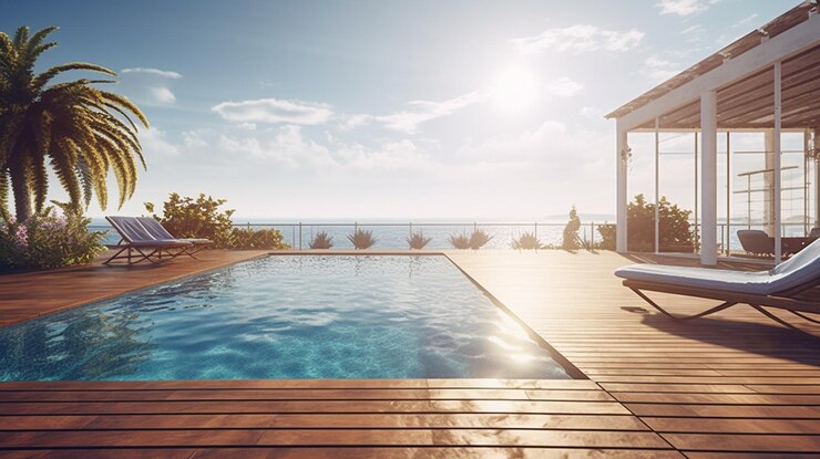 Piscina Y Terraza Del Fondo De La Naturaleza Desenfoque Conceptgenerative ai