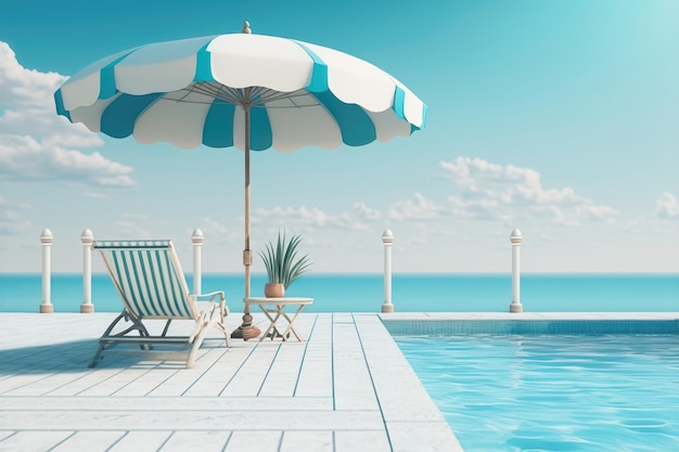 Piscina tropical relaxante e cadeiras de praia em tons de azul AI Generation