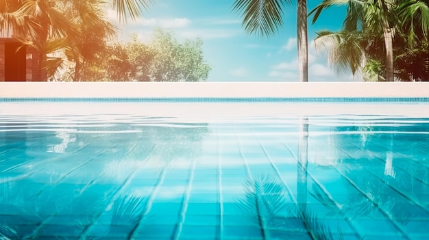 Foto piscina vacía en el fondo de un complejo tropical