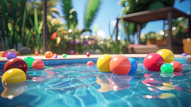 Foto una piscina vacía con juguetes flotantes y círculos