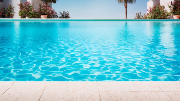 piscina vazia no fundo do resort tropical