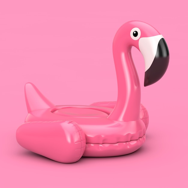 Piscina de verano inflable de goma Pink Flamingo Toy sobre un fondo rosa. Representación 3D