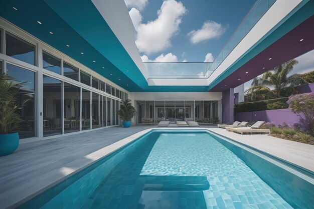 Foto piscina en una villa moderna generativa ai