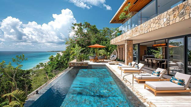 la piscina y la vista del océano