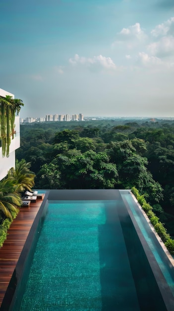 Piscina con vistas al horizonte de la ciudad