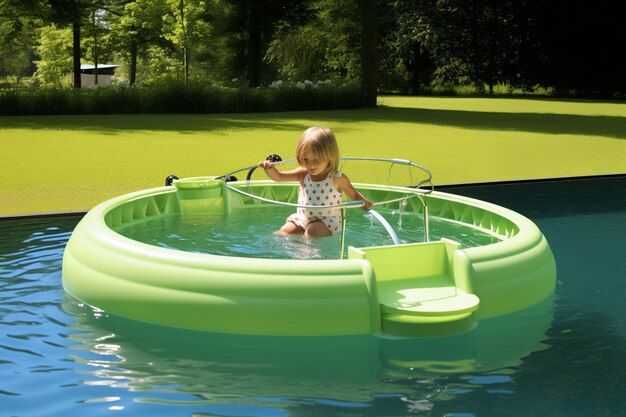 Una piscina con una zona poco profunda para que los niños jueguen con seguridad