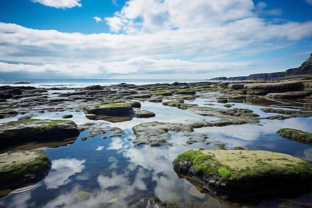 Foto las piscinas de marea que reflejan el cielo