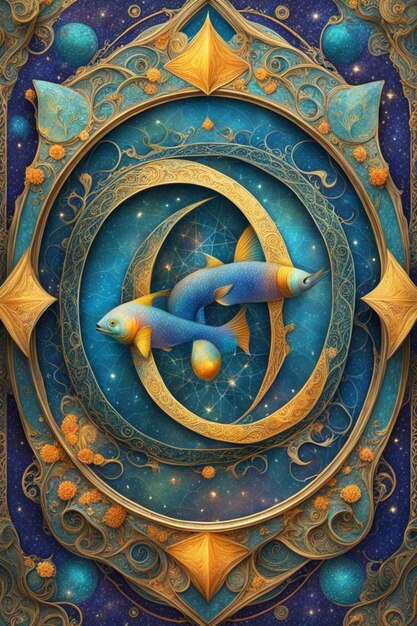 piscis peces zodiaco tarjeta astral ilustración del cartel