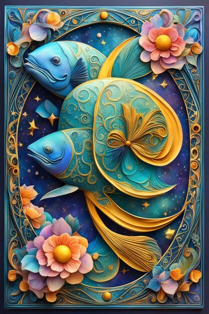 piscis peces zodiaco tarjeta astral ilustración del cartel