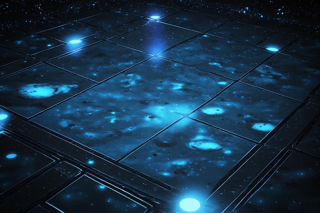 Un piso azul con estrellas y las palabras "galaxia" en él.