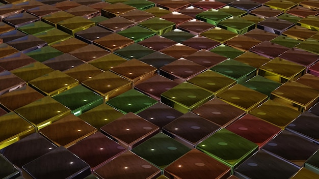 Piso de baldosas cuadradas de brillo colorido Representación 3D