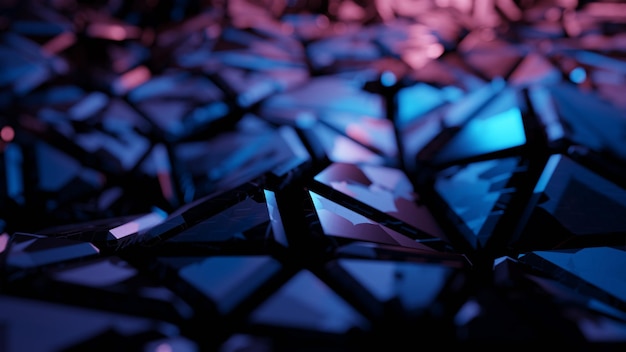 Piso de baldosas triangulares futuristas con fondo borroso de burbujas Representación 3D
