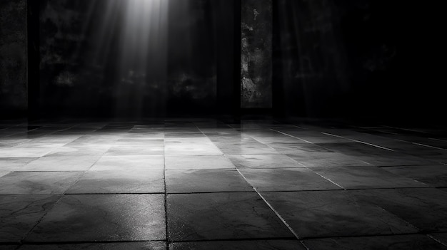 Foto piso de cemento en una habitación oscura con fondo negro