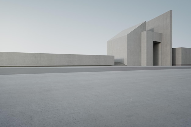 Piso de concreto vacío y muro de cemento blanco en el parque de la ciudad