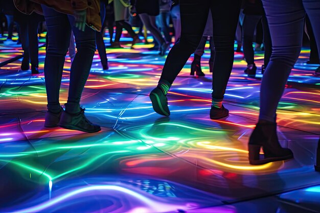 Foto piso de dança iluminado por néon com padrões de luz energéticos piso de baile dinâmico iluminado por luzes de néon pulsantes