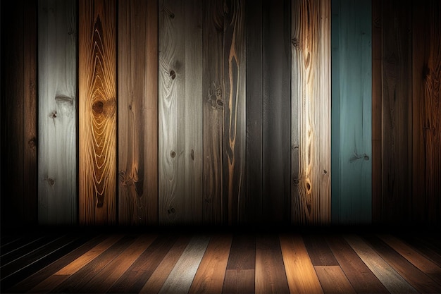 Piso de madeira com uma variedade de cores e grãos de madeira Generative AI