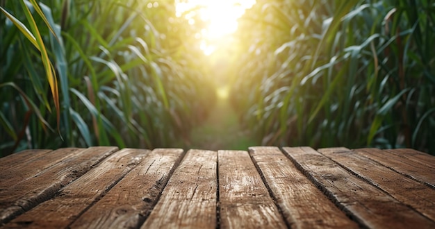 Piso de madeira em um canavial com cenário de agricultura natural IA generativa