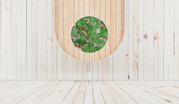 Piso de madeira parede de madeira fundo sala de cena vazia e planta de parede ilustração 3D